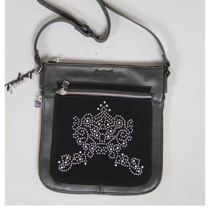 Desigual Black Vegan Designer Embellished Extendable Crossbody Purse
